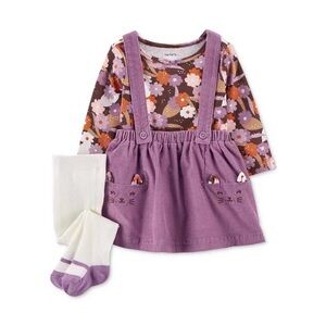 Carters Purple & Brown 3-Piece Floral Jumper Set Baby Girls 3M
